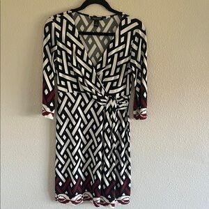 White House Black Market Black and White Dress with Red Details 6